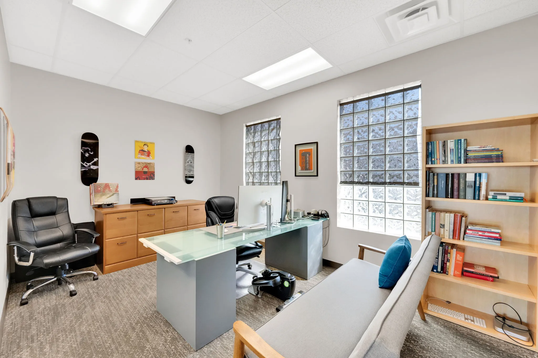 Office with a drop ceiling