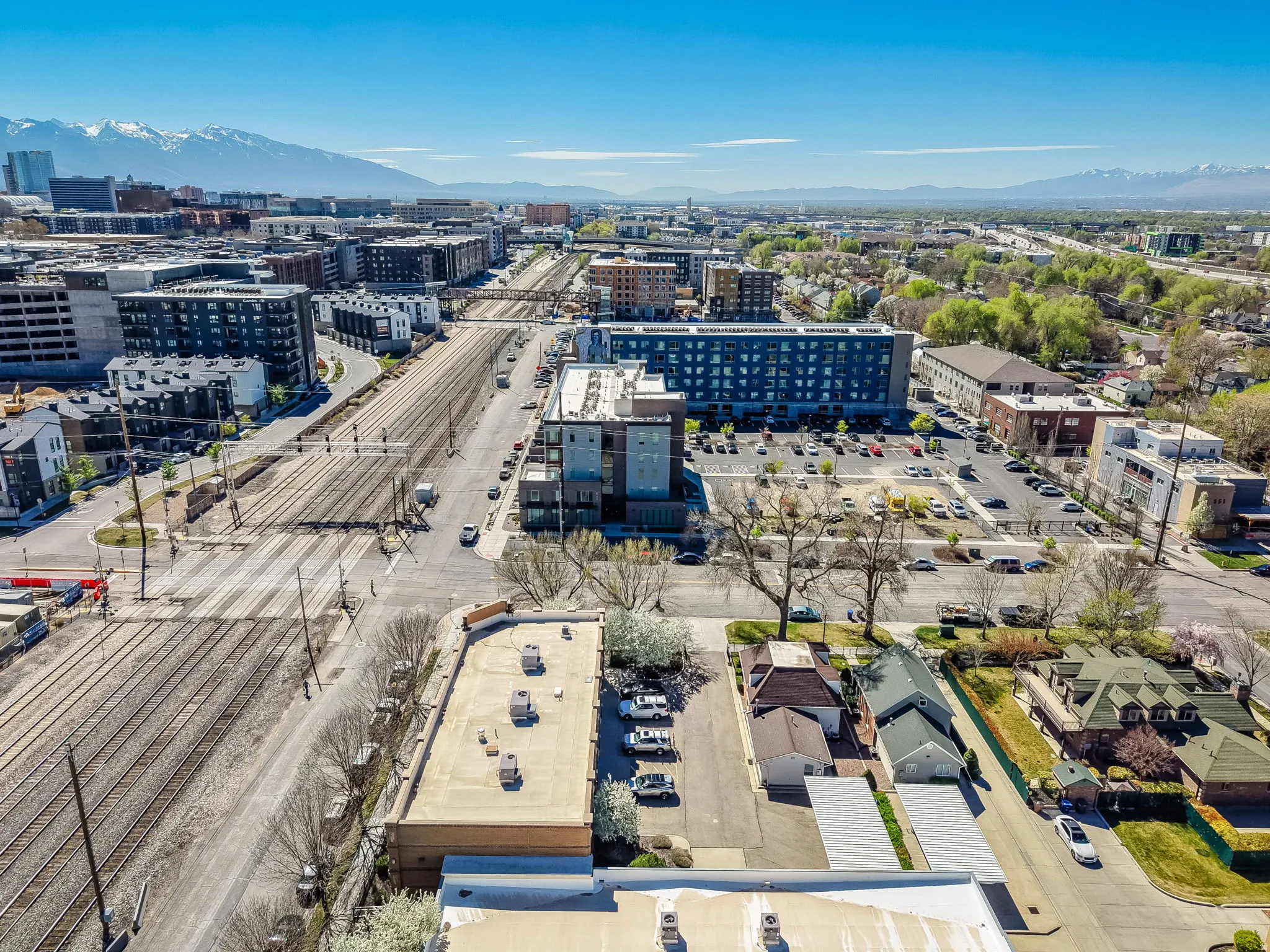 View of urban area with a mountain backdrop