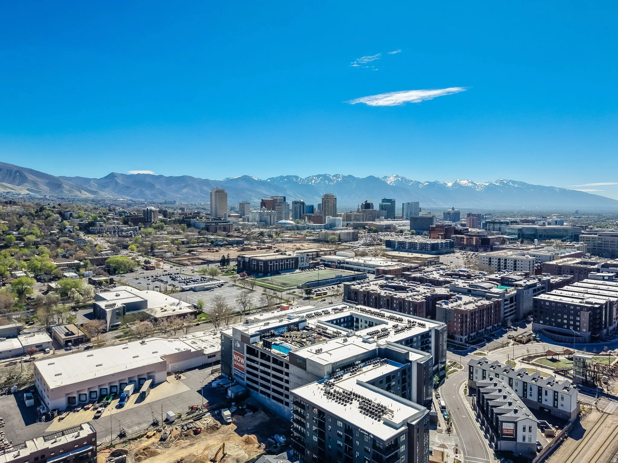 View of urban area featuring mountains