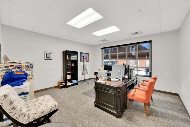Office area with a drop ceiling