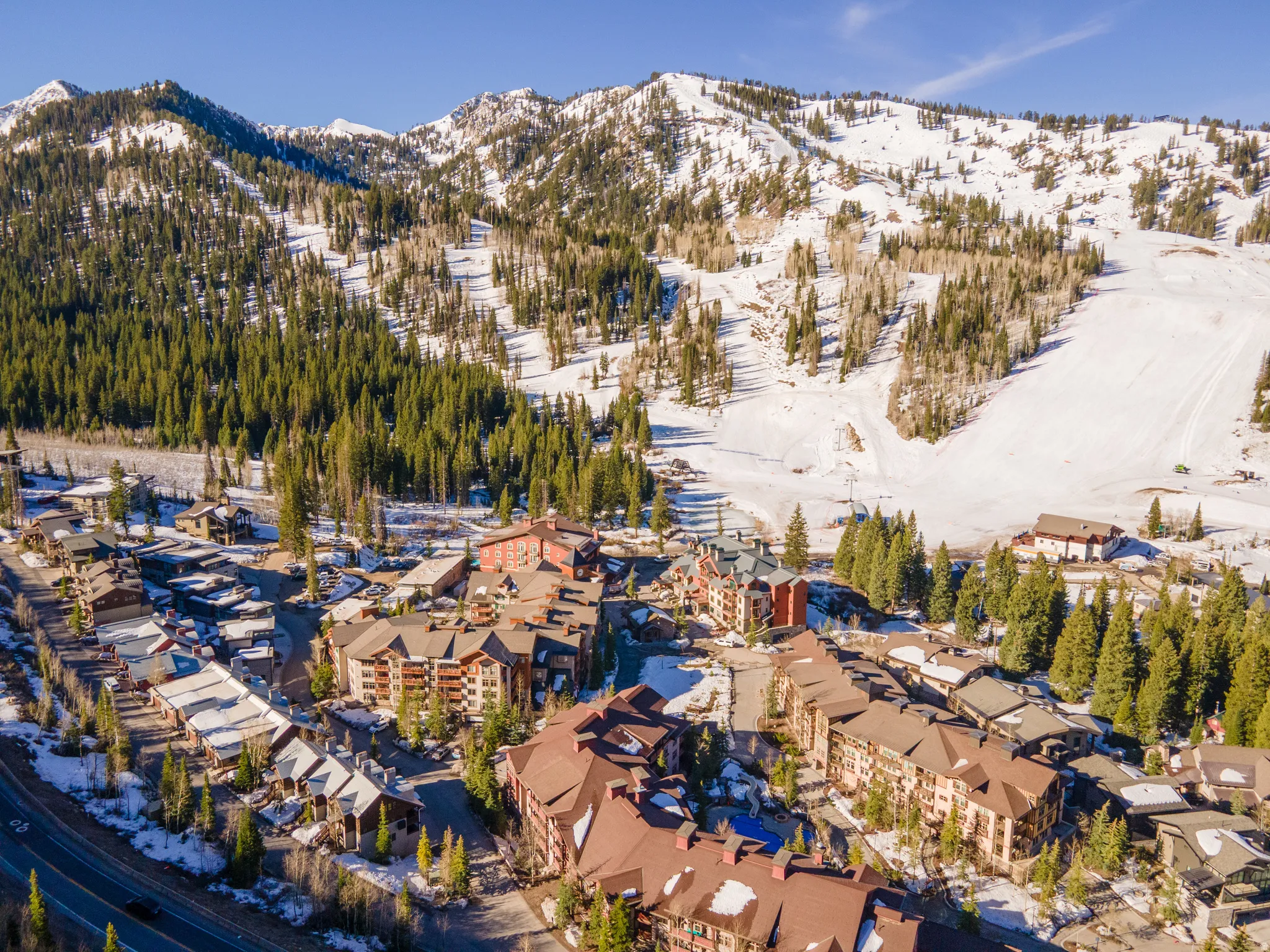 Aerial view of a mountain backdrop