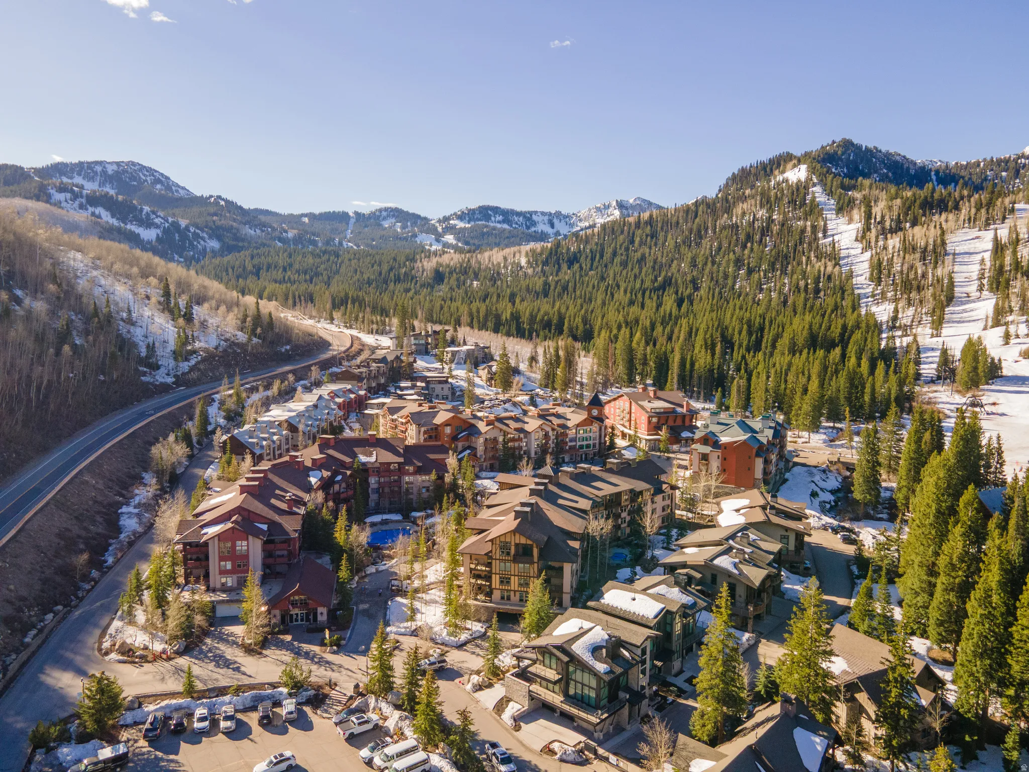 Aerial view of a mountain backdrop