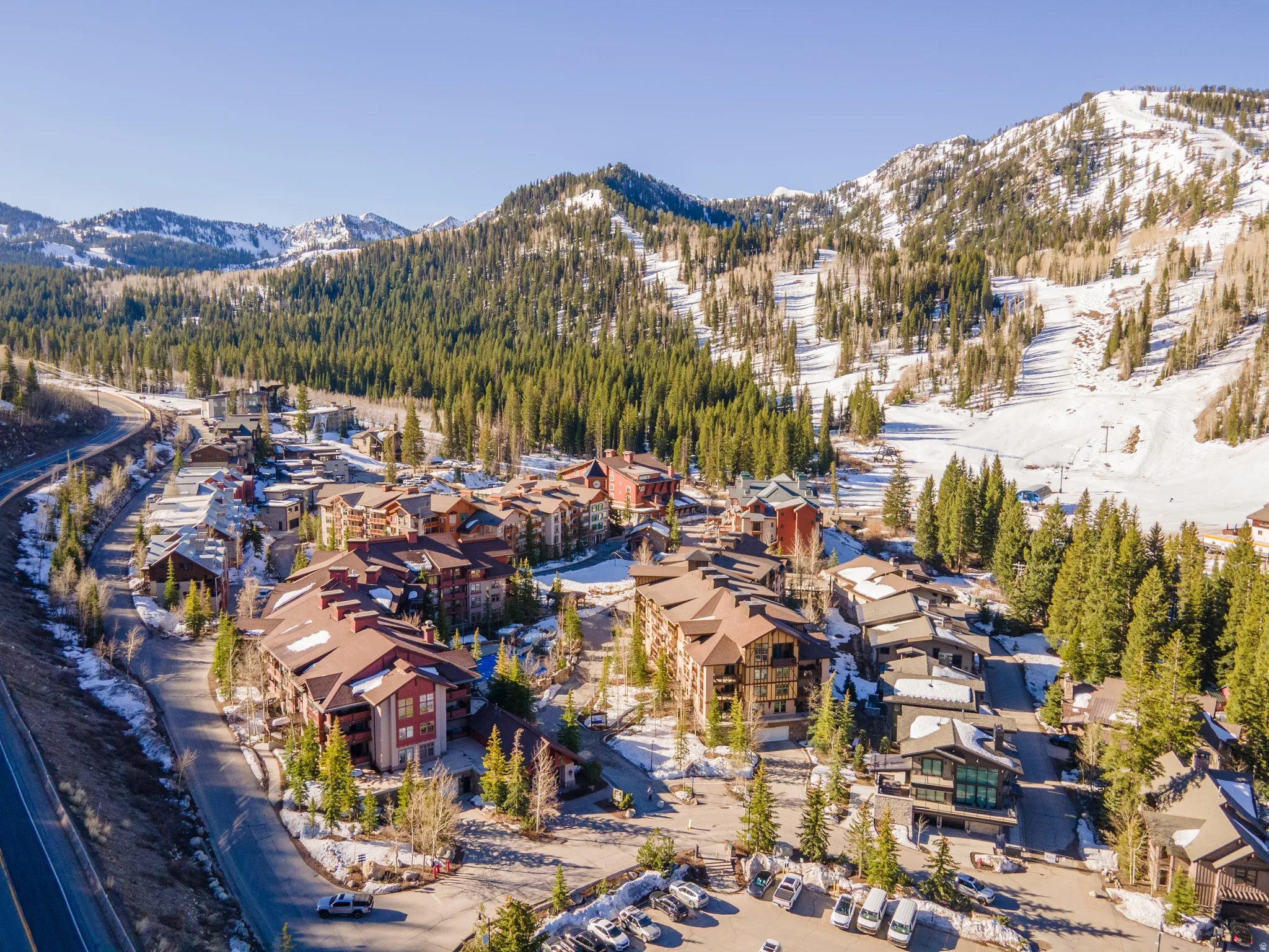 Aerial view of a mountain backdrop
