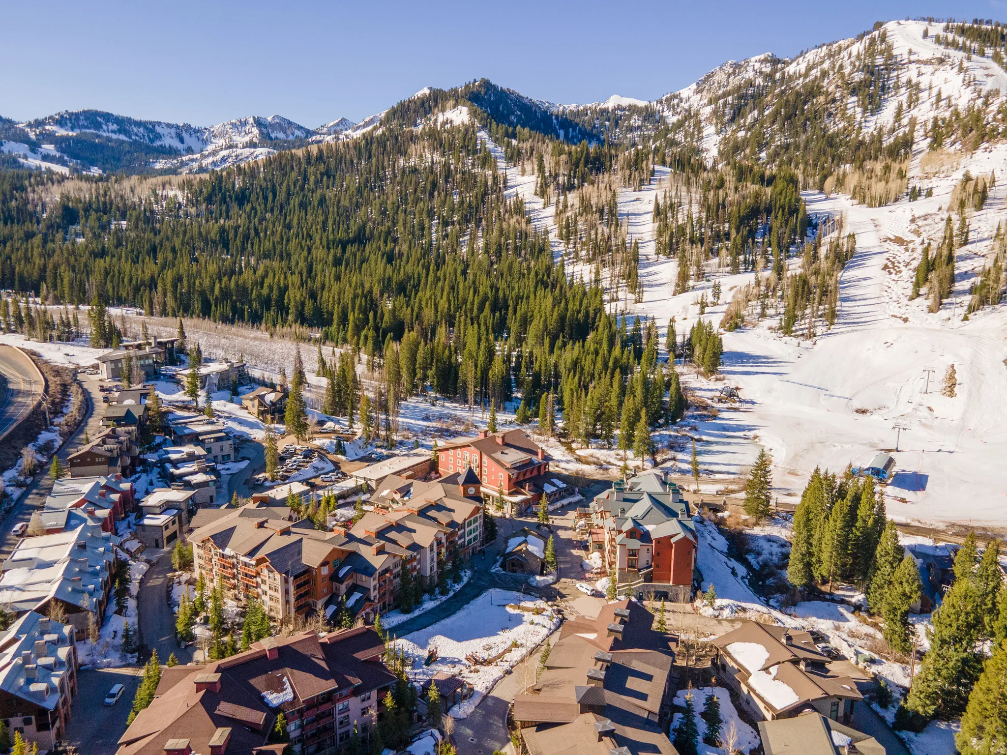 Aerial view of a mountain backdrop