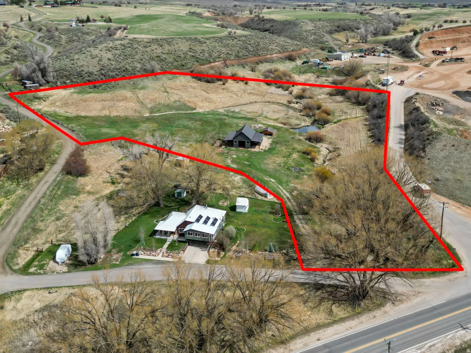 Overview of rural landscape with property boundaries highlighted