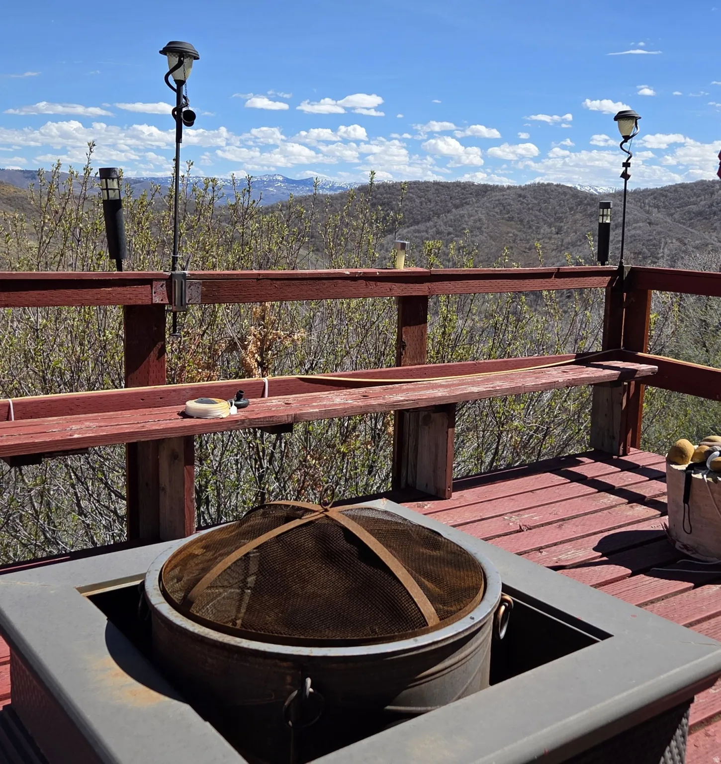 Wooden deck with a mountain view