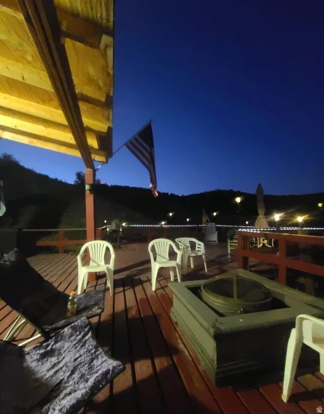 View of deck at twilight