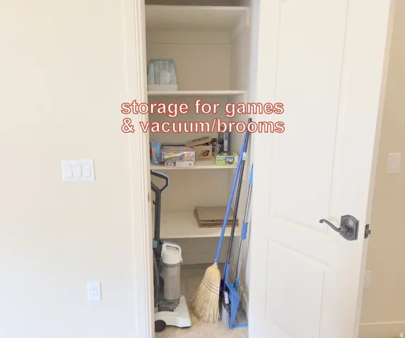View of closet and room to store your extra games.