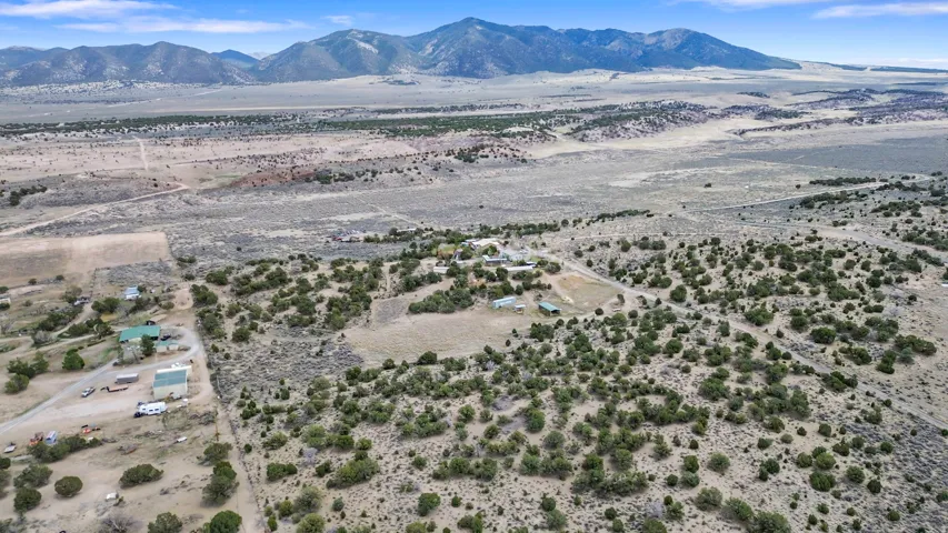 Aerial view of sparsely populated area featuring a mountain backdrop