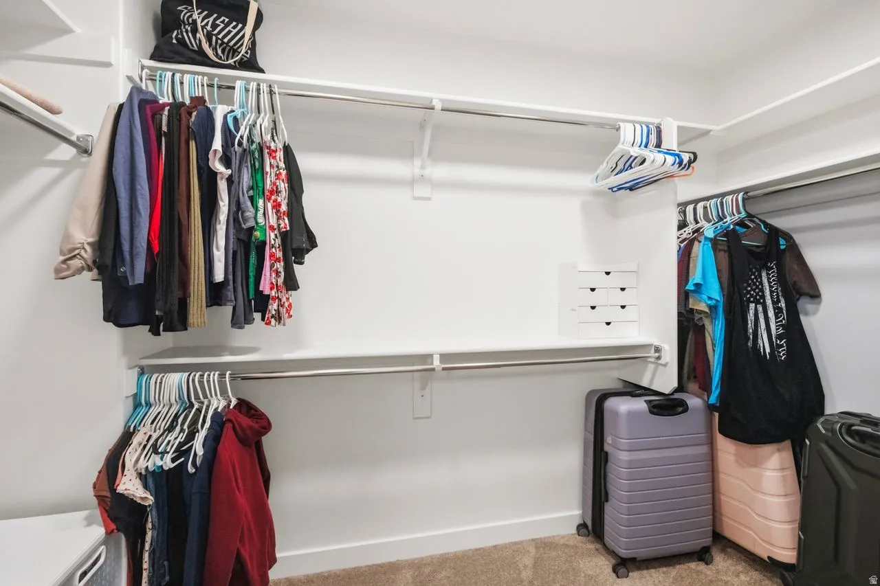 Walk in closet featuring carpet flooring