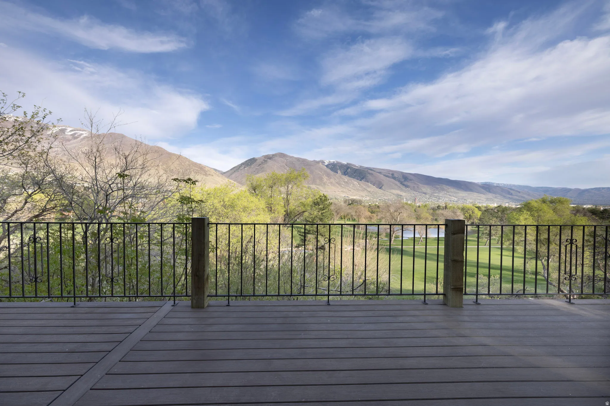 Wooden terrace with a mountain view