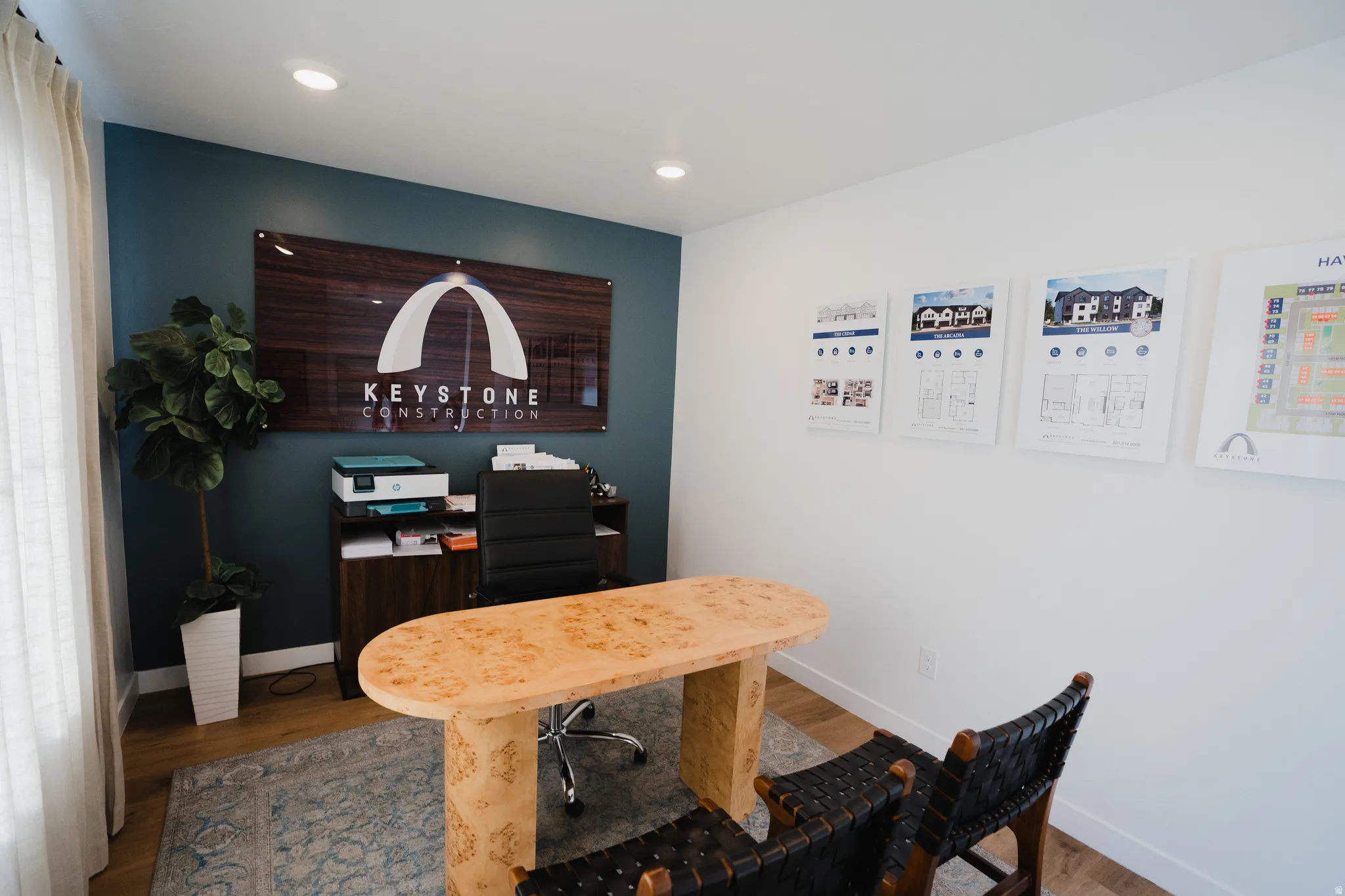 Home office with recessed lighting