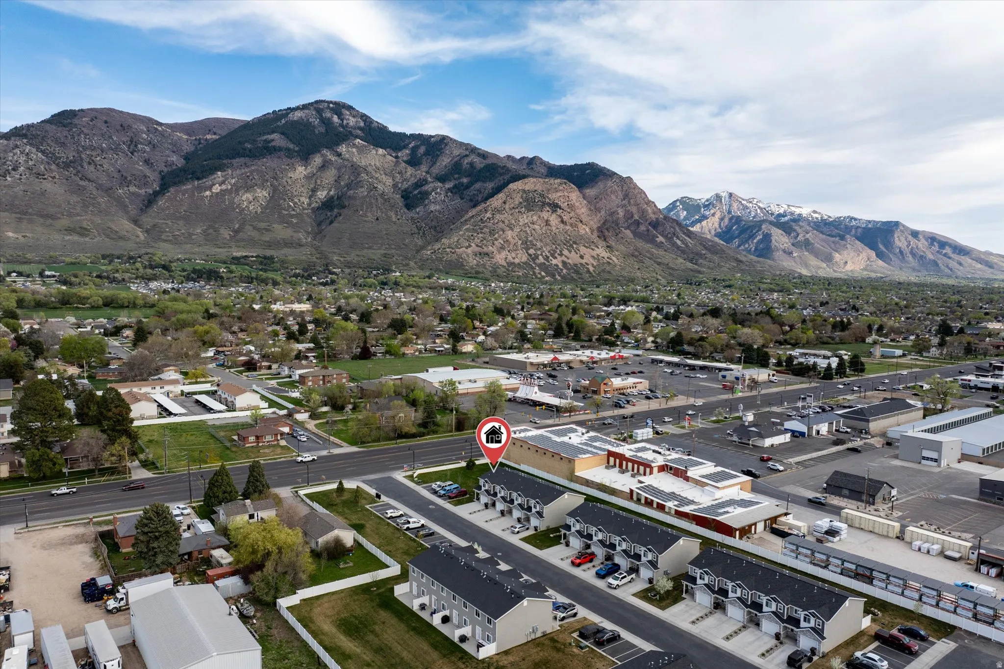 Bird's eye view of a mountainous background