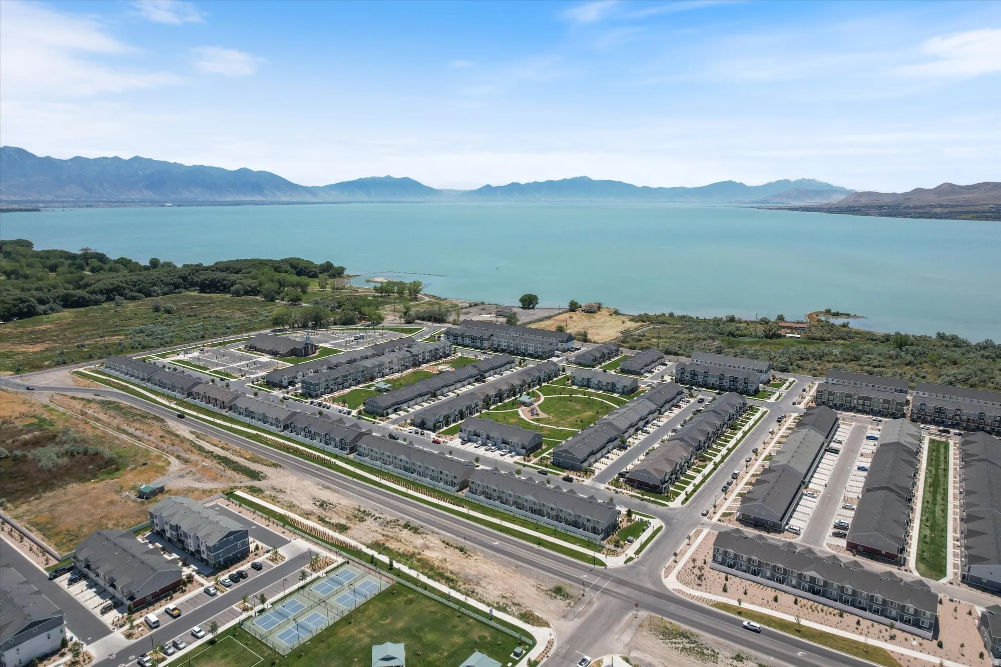 Drone / aerial view of a water and mountain view