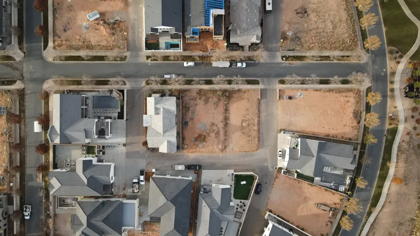 Aerial perspective of suburban area