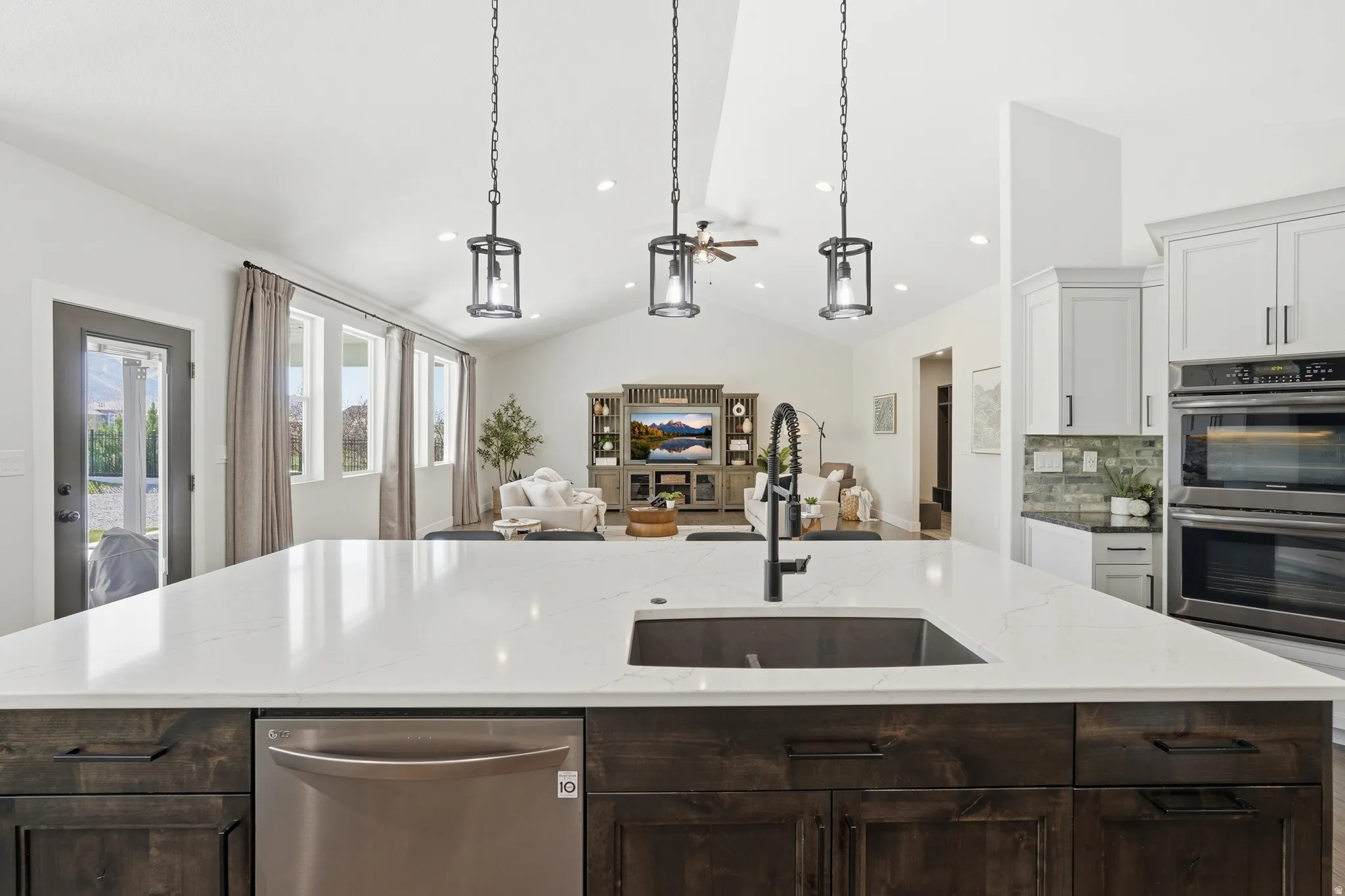 View looking from the kitchen into the great room