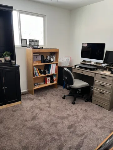 Office with dark carpet