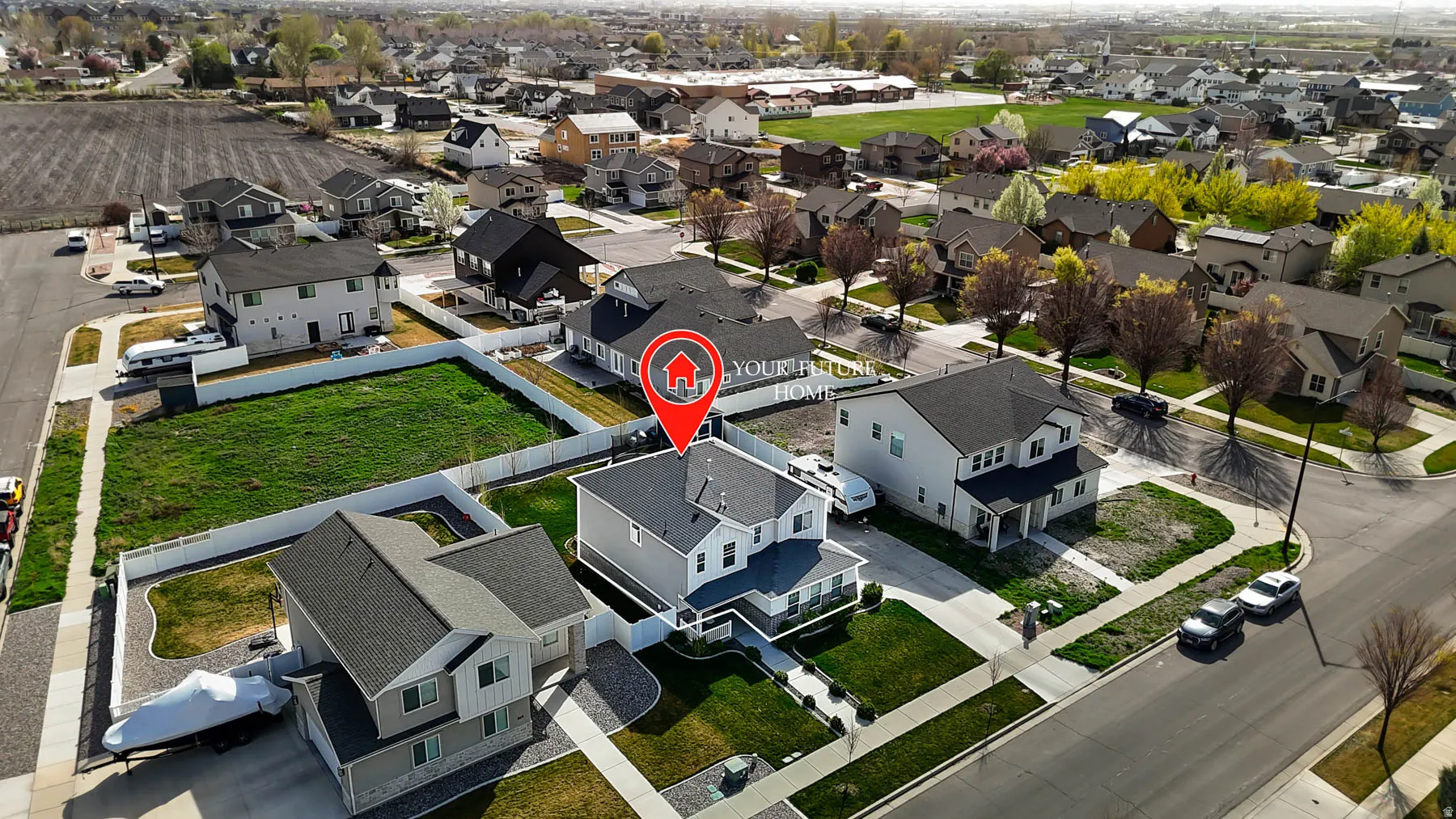 Aerial perspective of suburban area