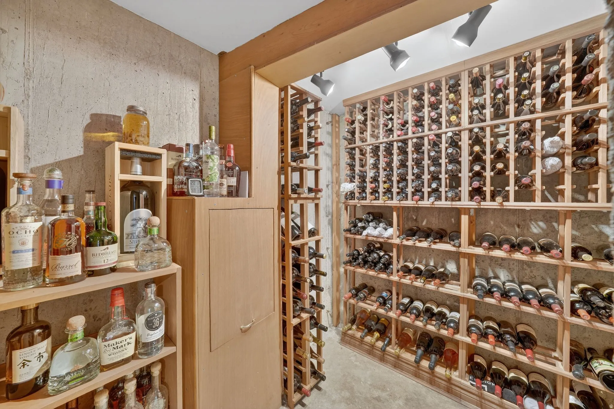 Wine cellar with concrete flooring