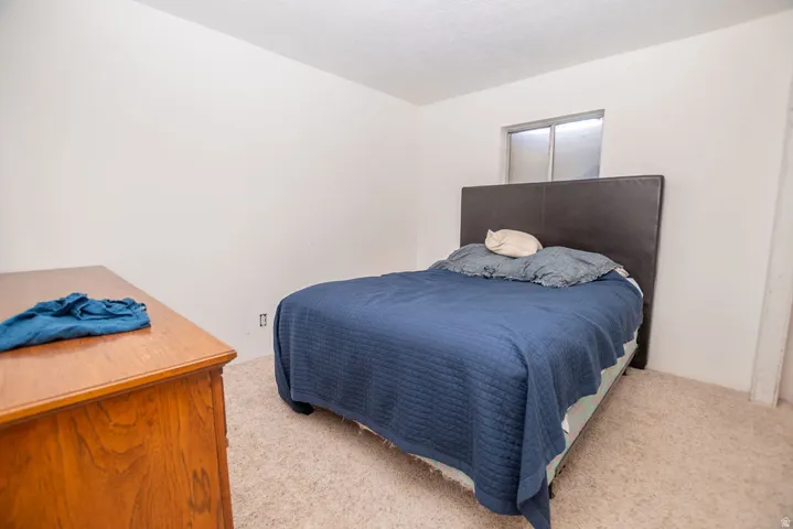 Bedroom with light carpet