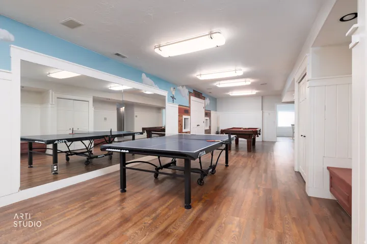 Playroom featuring a wainscoted wall and pool table