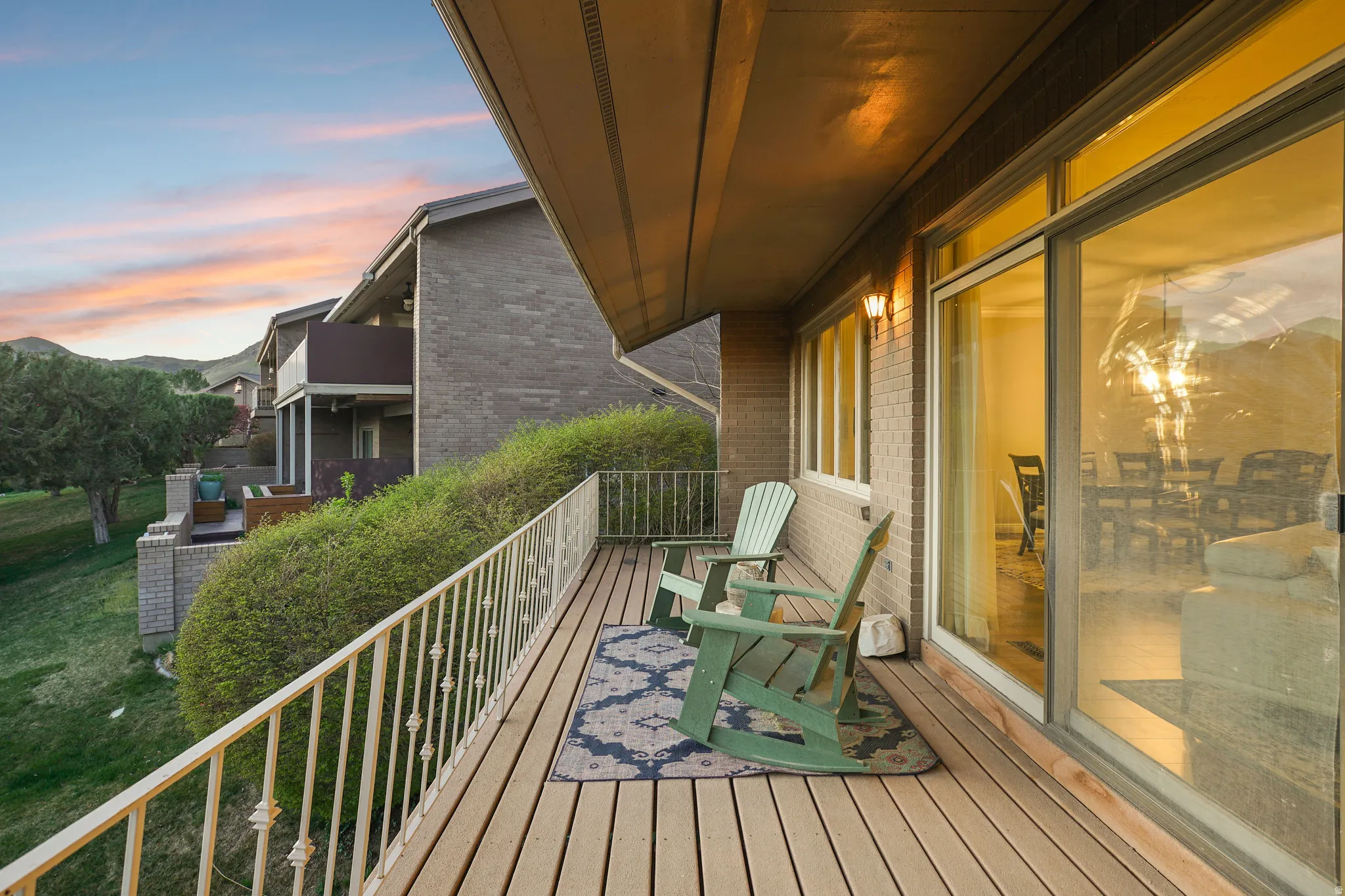View of balcony at dusk