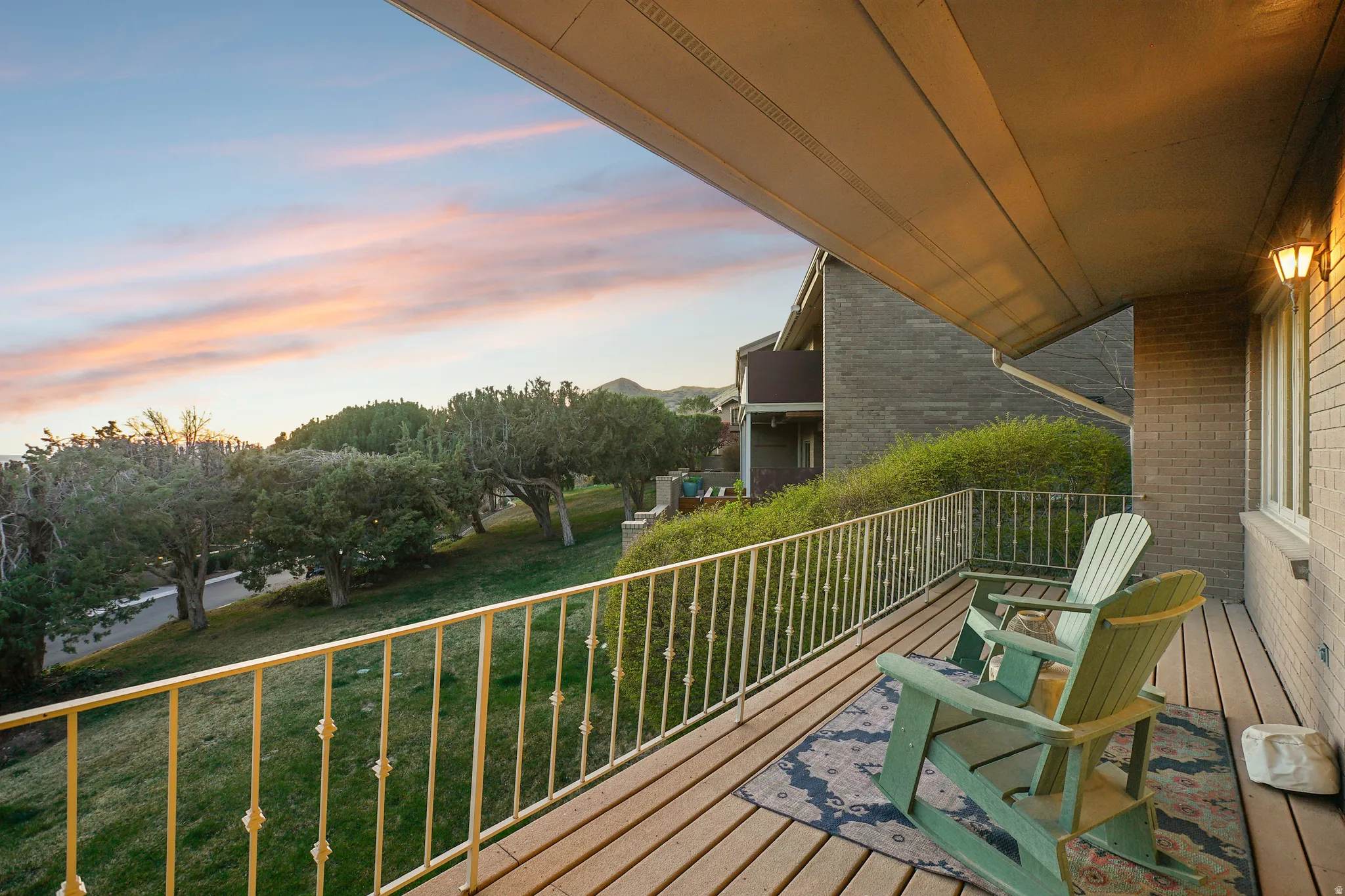 View of balcony at dusk