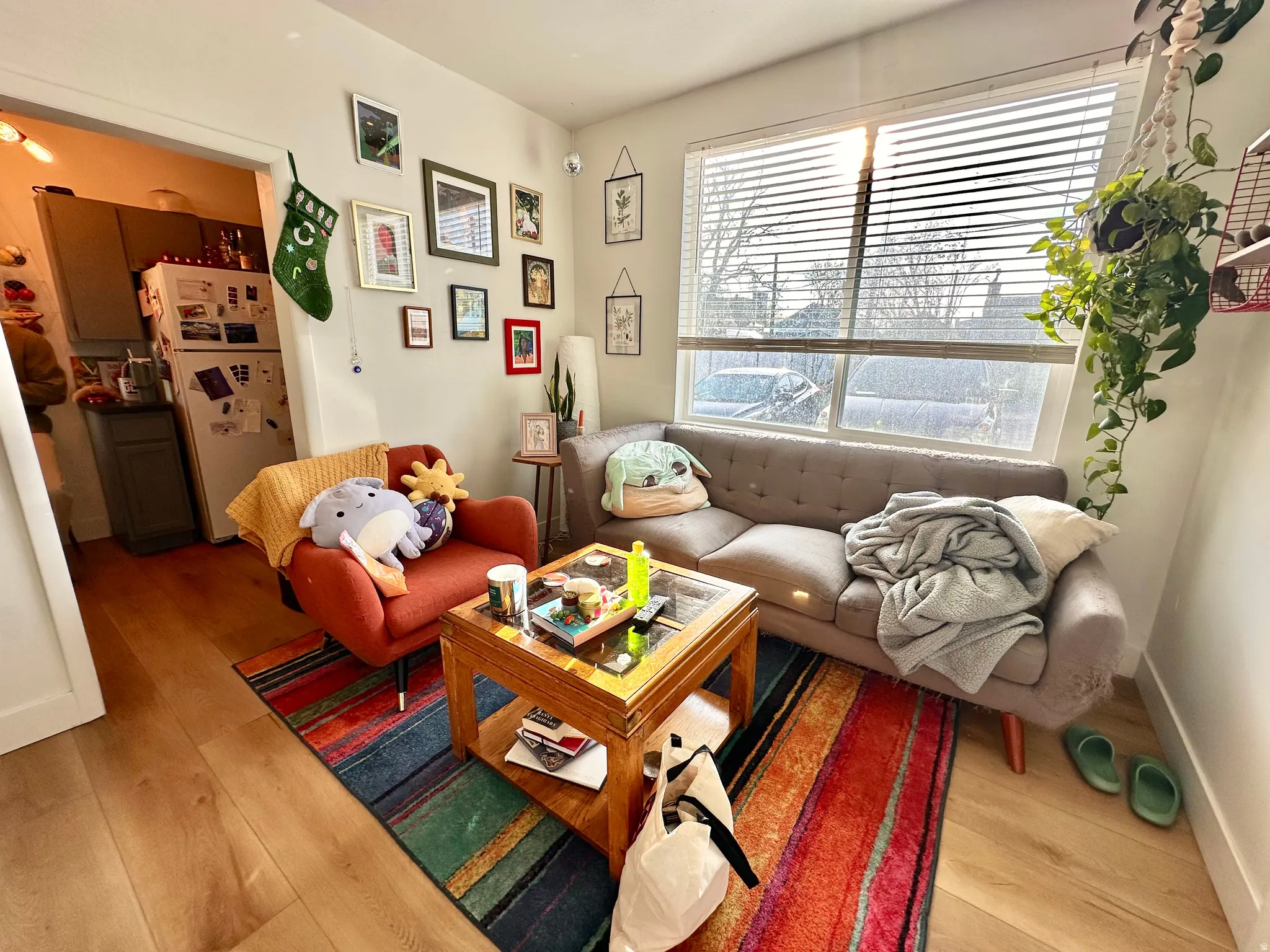 Living area with light wood-style flooring