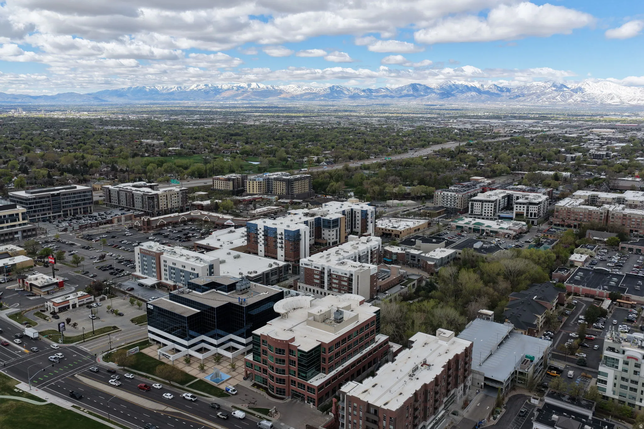 View of urban area with a mountain backdrop