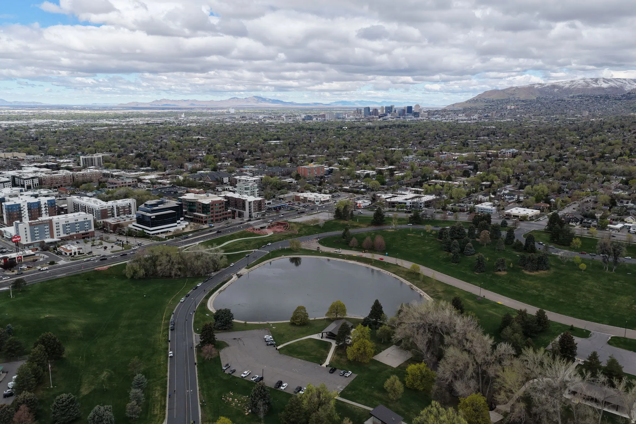 View of urban area with a mountainous background