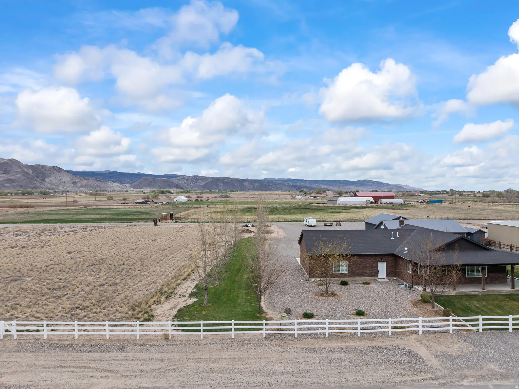 Overview of rural landscape featuring mountains