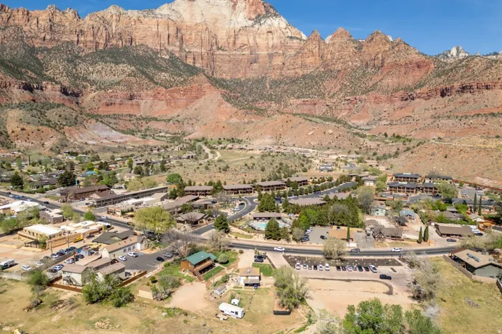Bird's eye view of a mountain backdrop