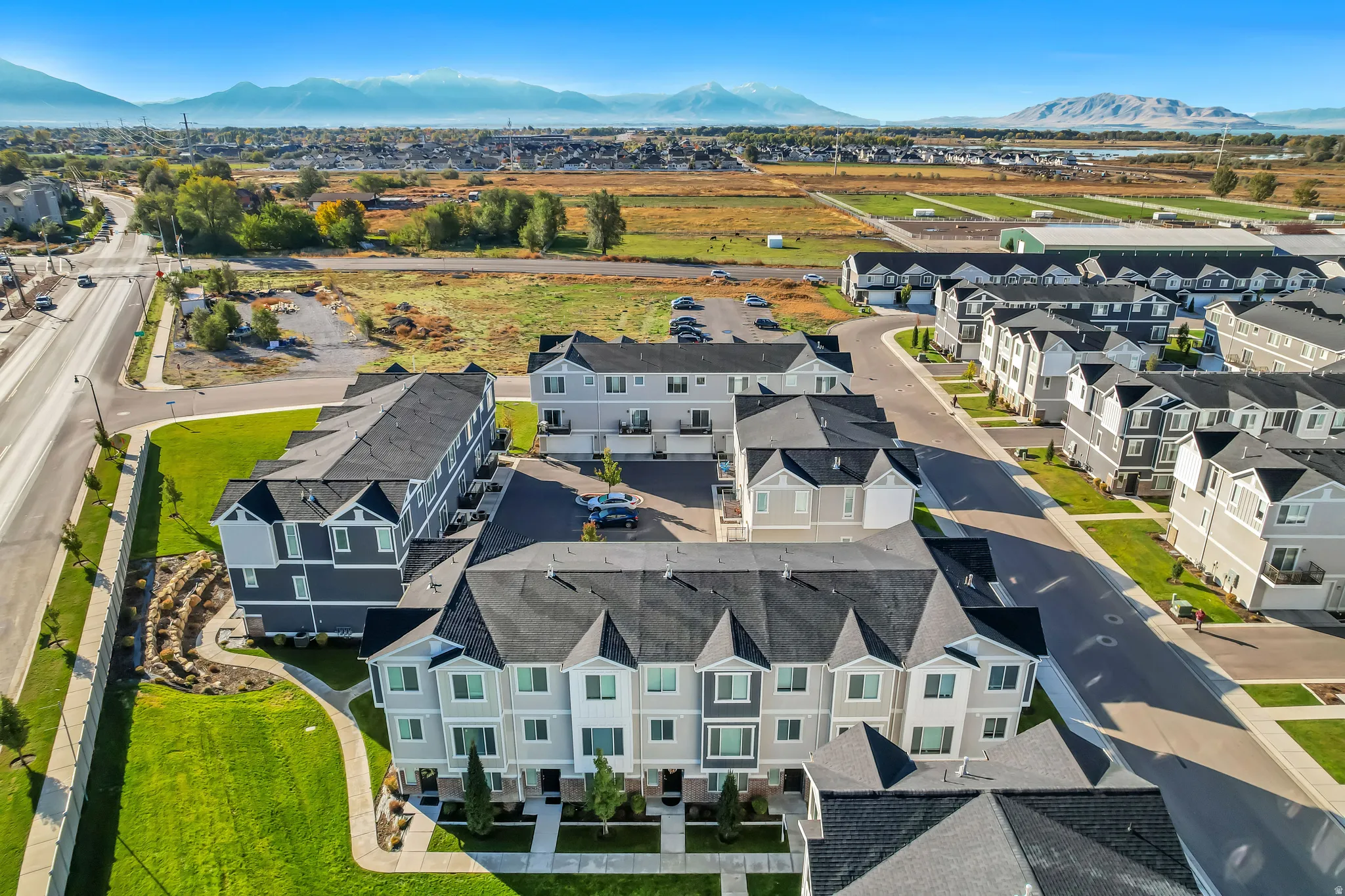 Aerial view of a mountain backdrop