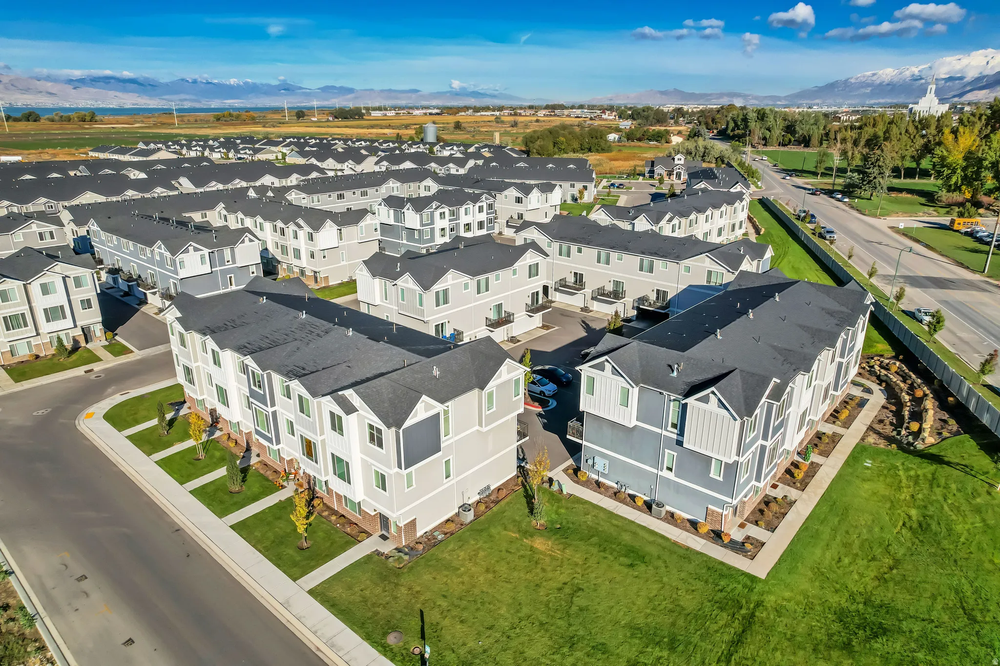 Birds eye view of mountainous background