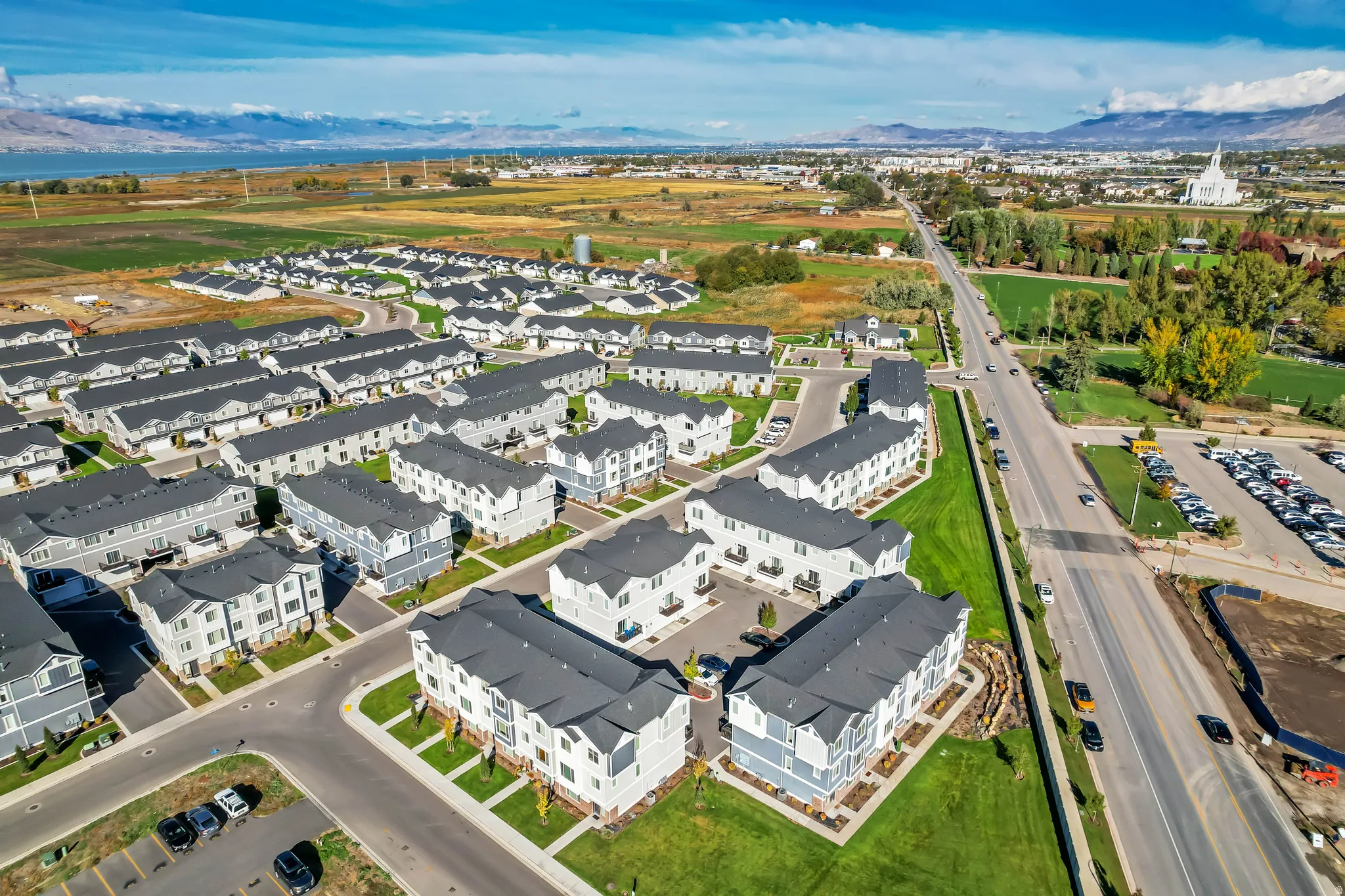 Aerial view of mountainous background