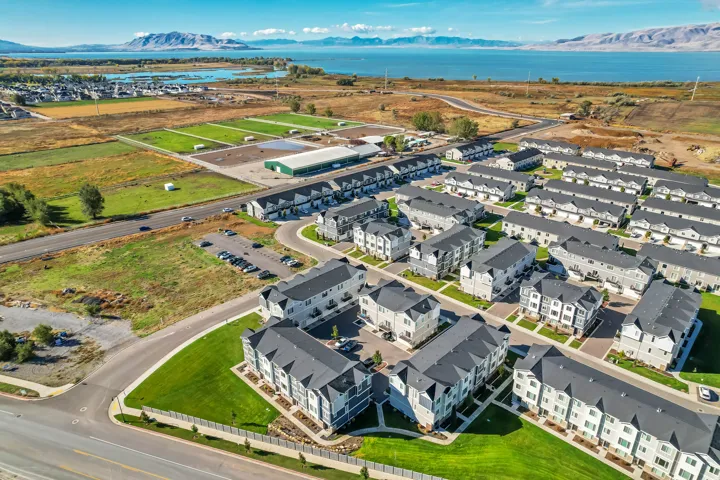 Drone/aerial view of a water and mountain view