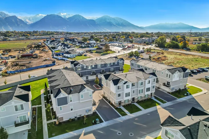 Drone/aerial view of mountainous background