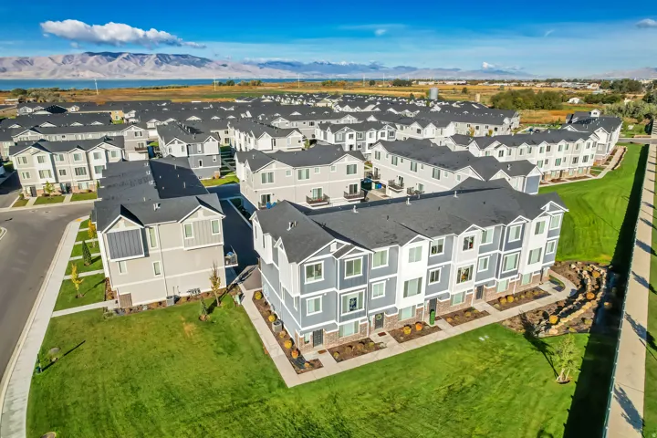 Aerial view with a mountain back drop