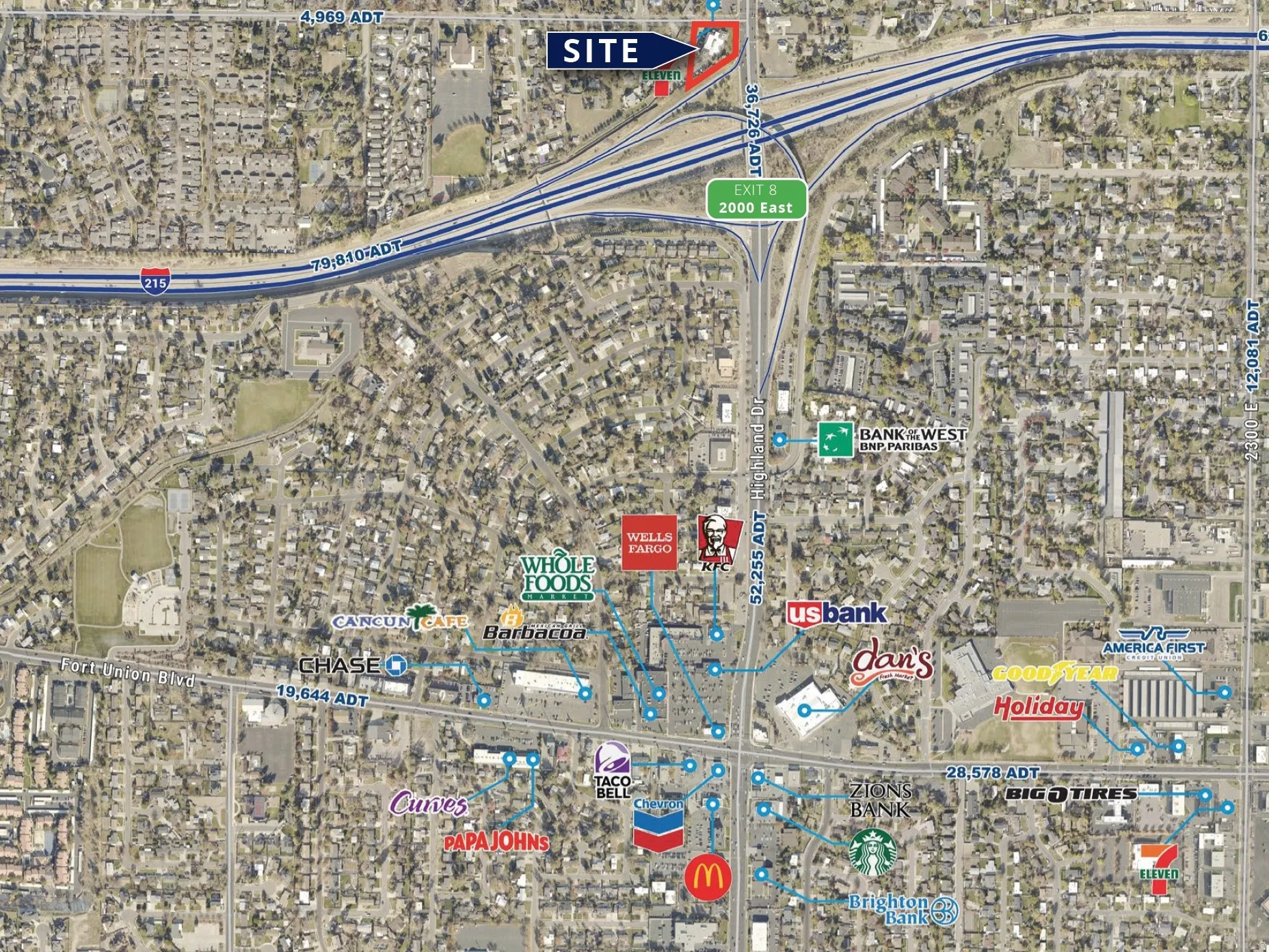 Aerial map of property and surrounding area