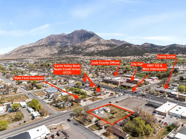 Aerial overview of property's location featuring property boundaries highlighted