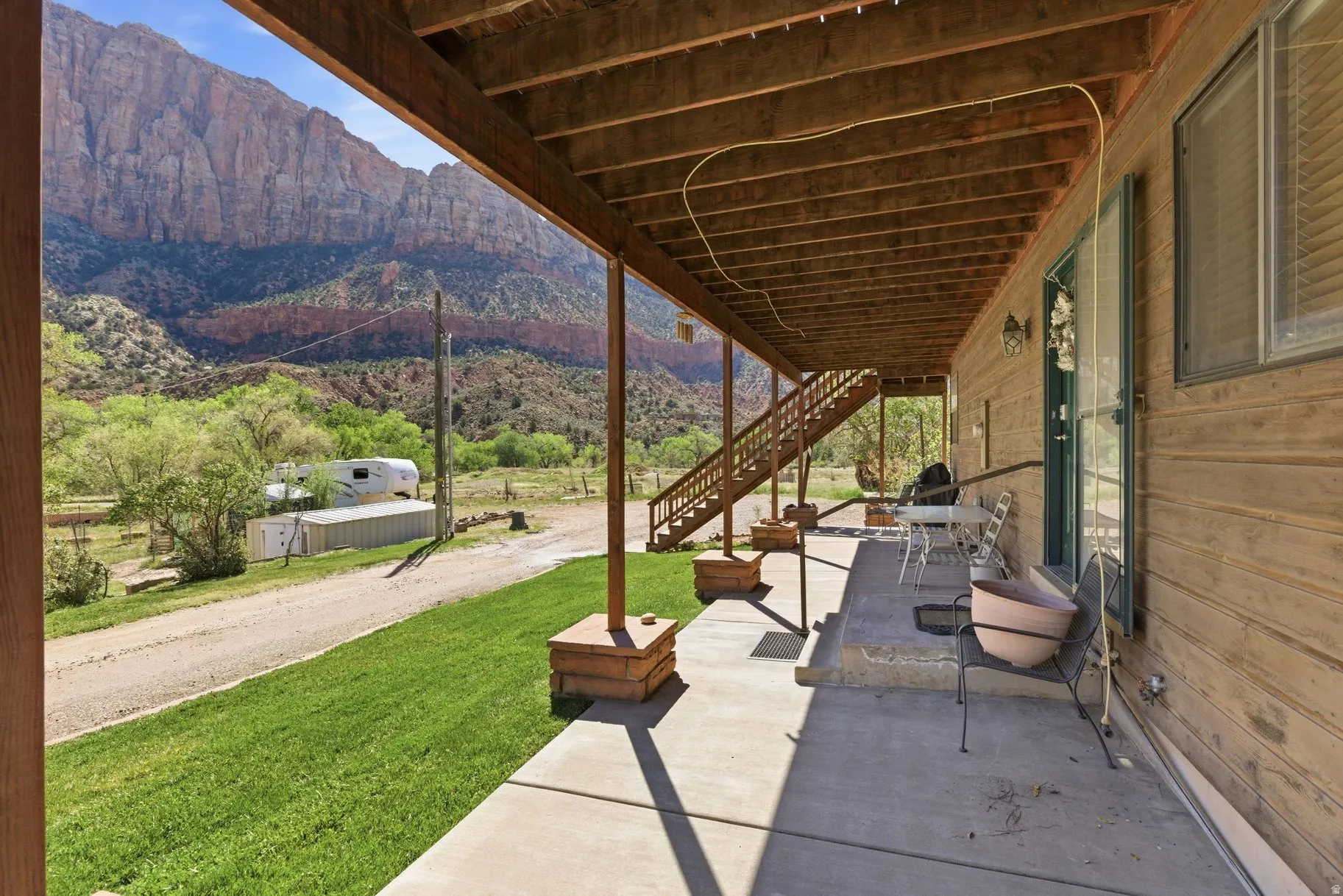 View of patio / terrace with a mountain view
