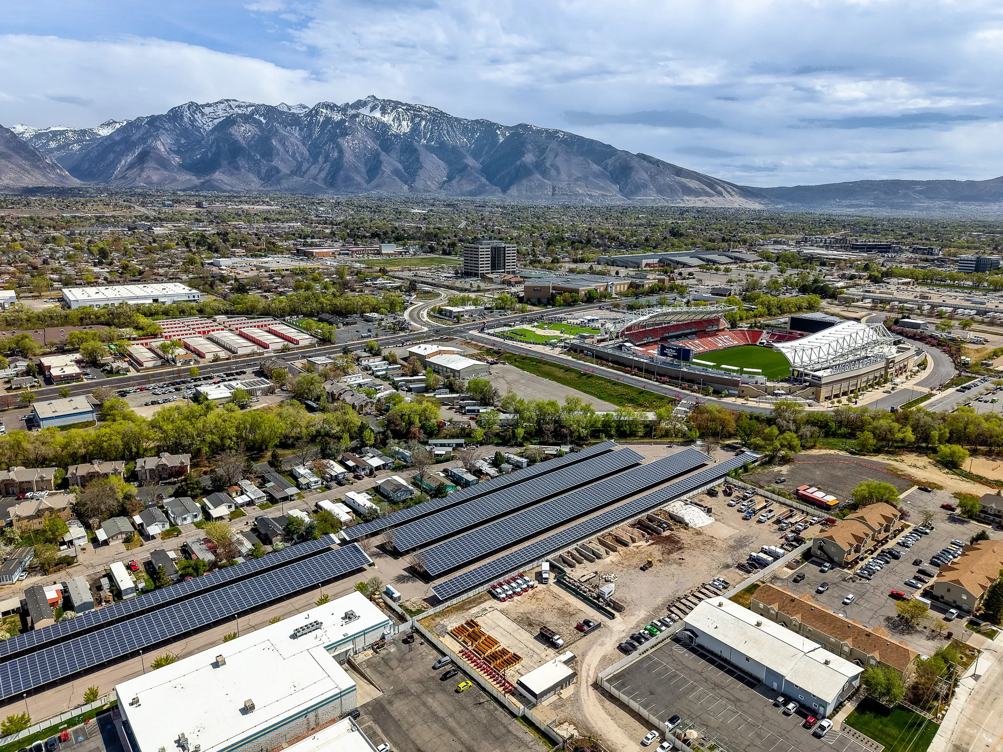 Drone / aerial view of a mountainous background