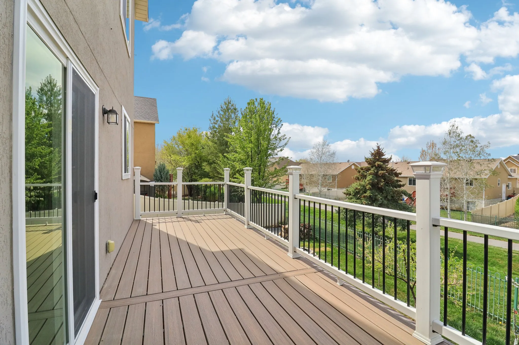 Wooden terrace with a residential view