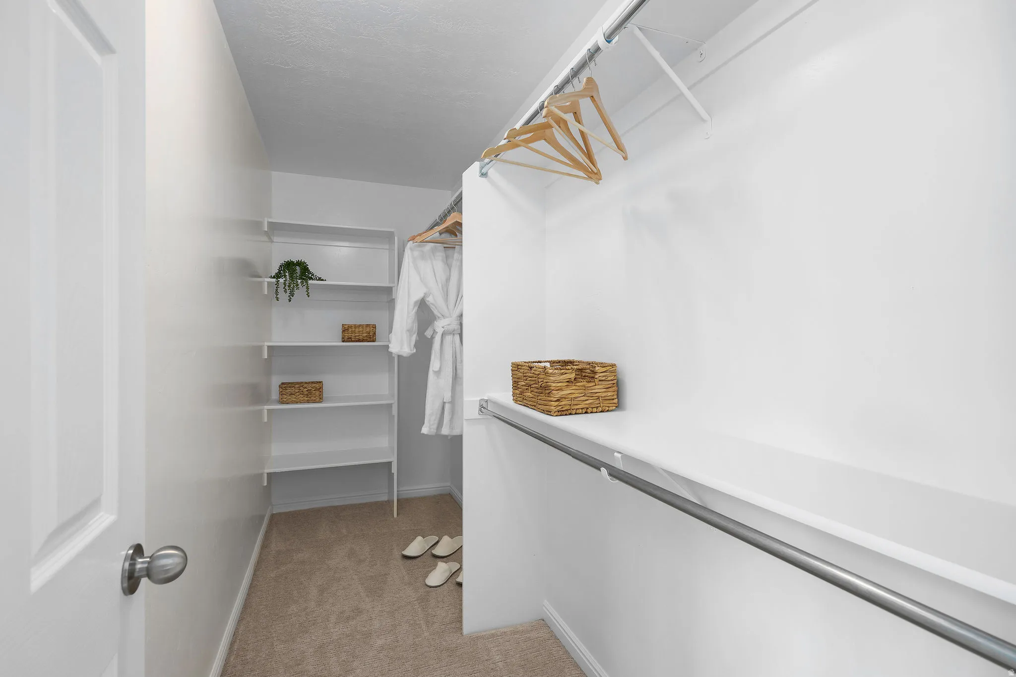 Walk in closet with light carpet