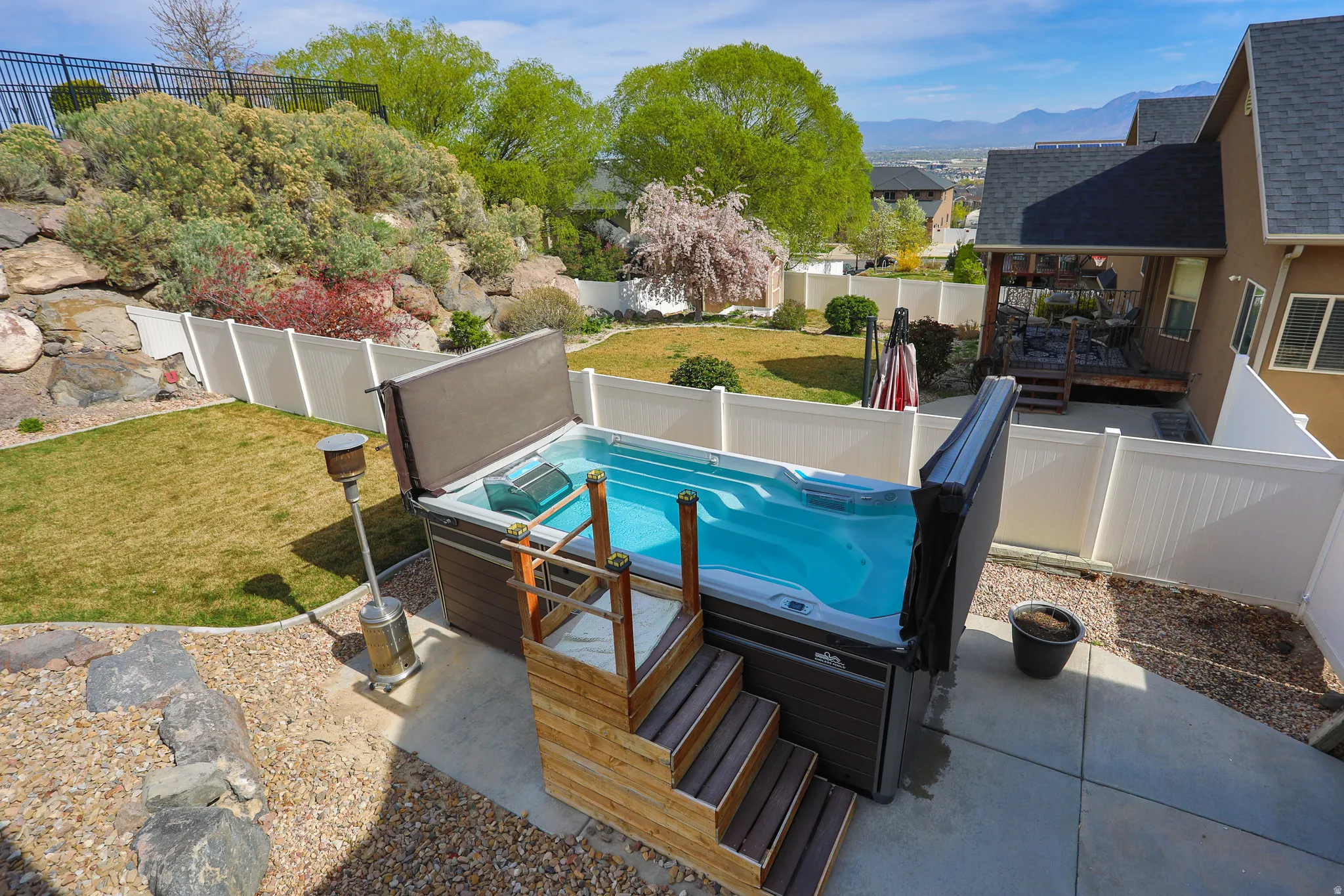 We're still standing on the deck (with that view!), We'll get to the swim spa in moment. It's really cool. This is just a teaser.