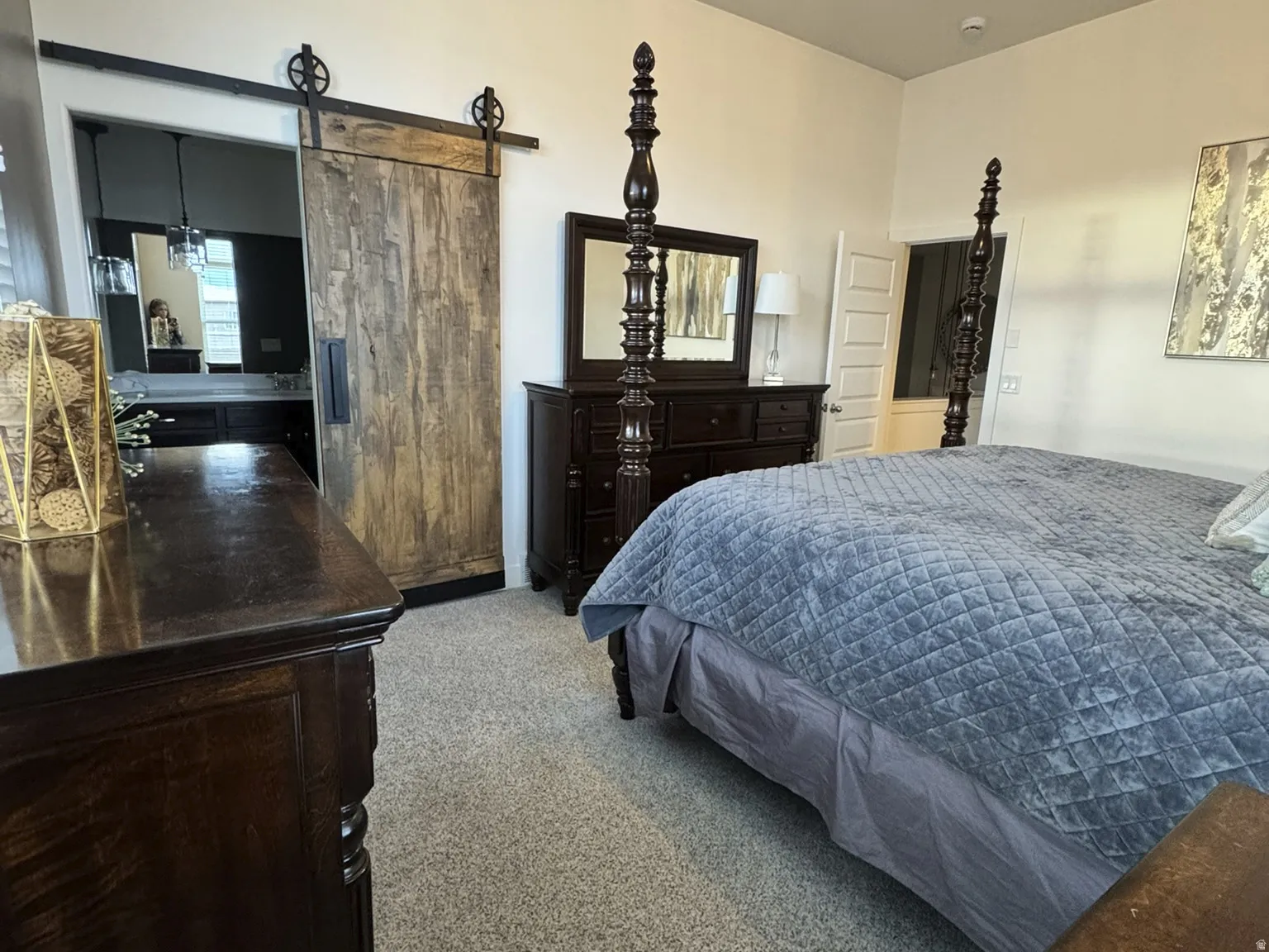 Main Bedroom & Bathroom with views of the West Mountains and a walk in closet. This room is spacious (existing furniture is large)