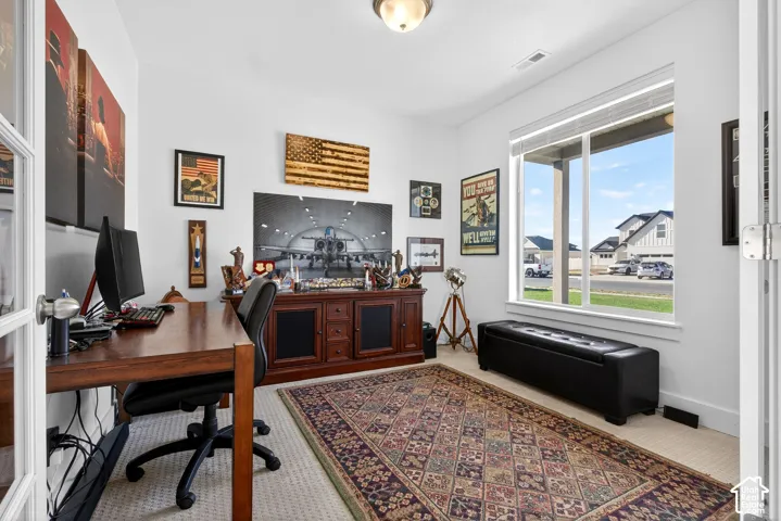 Office with glass french doors