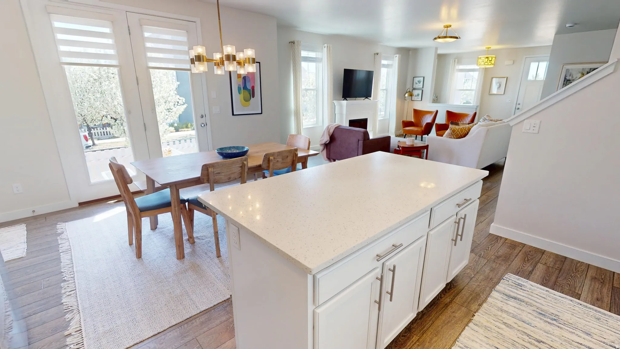 Kitchen island and dining area