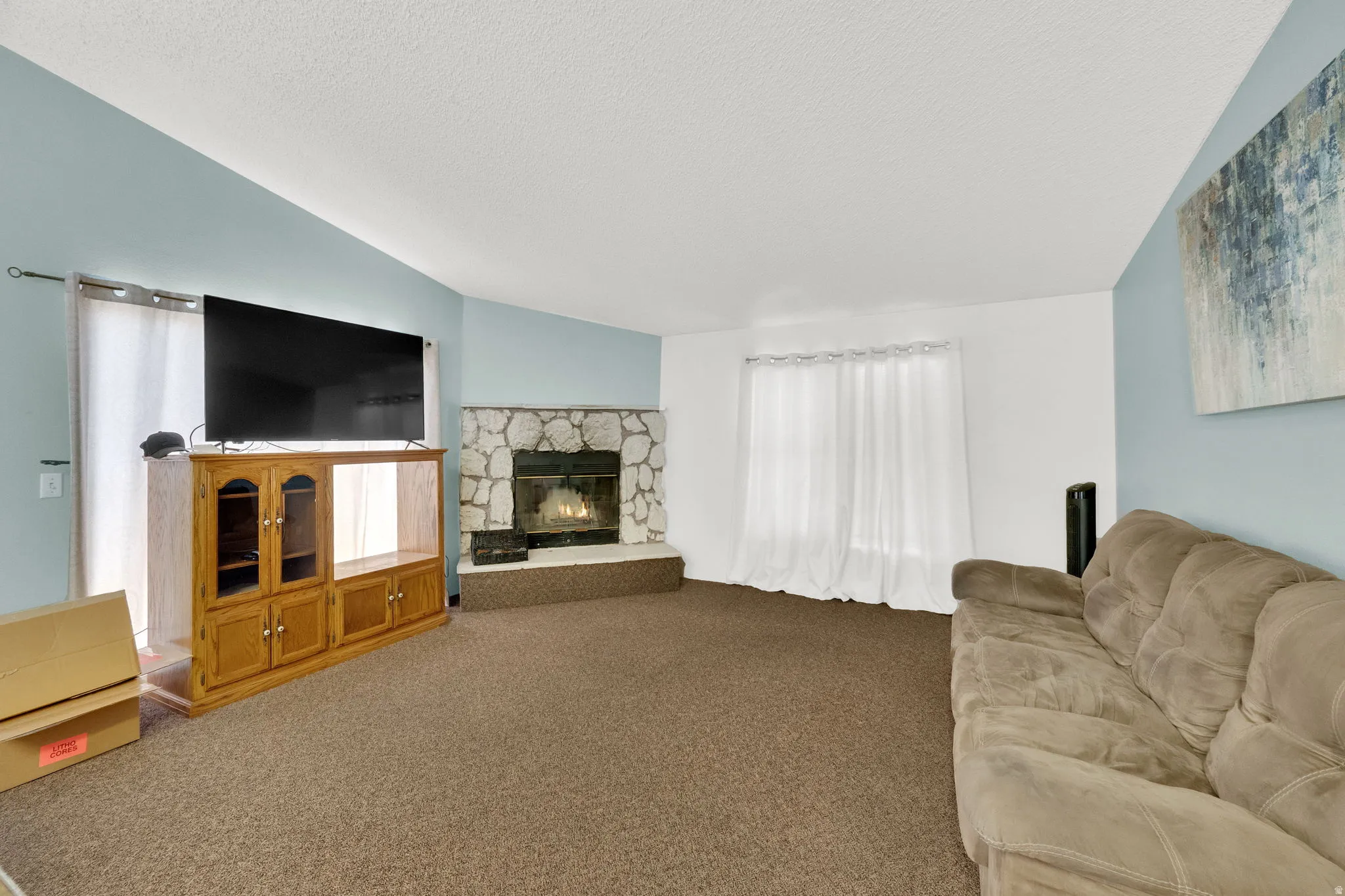 large living room with sliding door