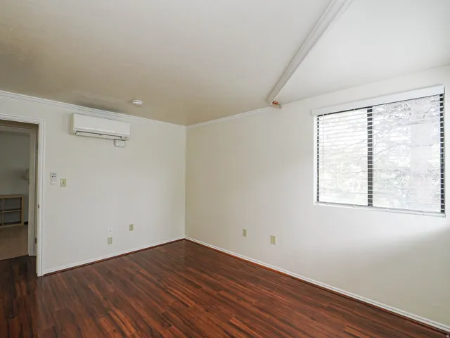 Spare room with dark wood-style floors and ornamental molding